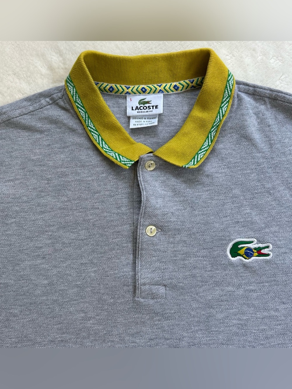 Lacoste Brazil World Cup Polo Shirt Mens 5 Gray Cotton Embroidered Logo